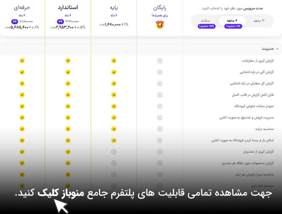 امکانات برنامه حسابداری رستوران منوباز